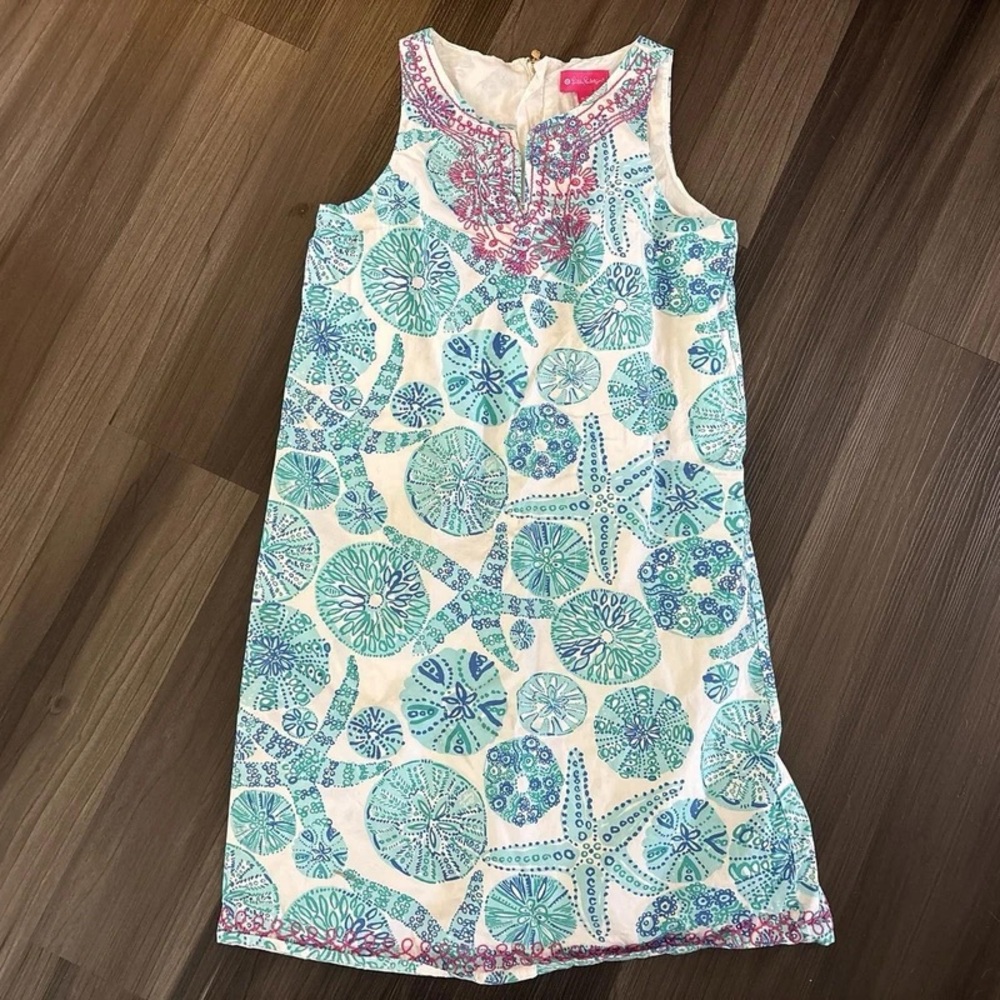Pink Tag Blue & White Sea Life Print Sleeveless Kids Dress